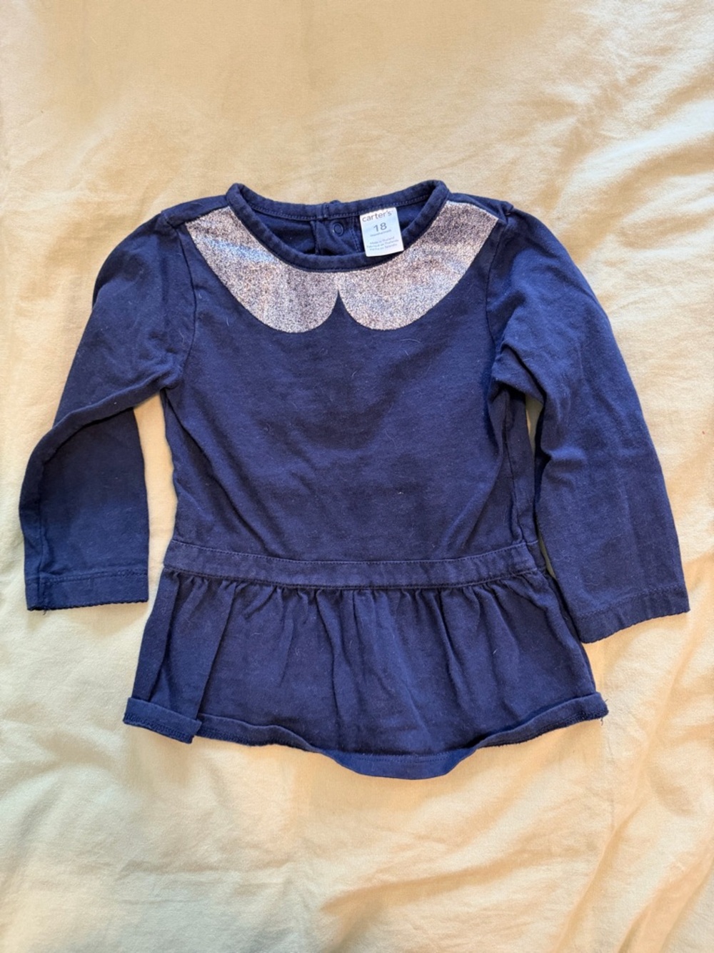 Carter's Navy Long-Sleeve Peplum Top with Silver-Trim Collar